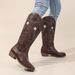 Women's Embroidered Round Toe Chunky Heel Mid-Calf Boots Stylish Casual Riding Boots For Daily Wear Holiday Fashion Daily Women's Boots_vogvips.com
