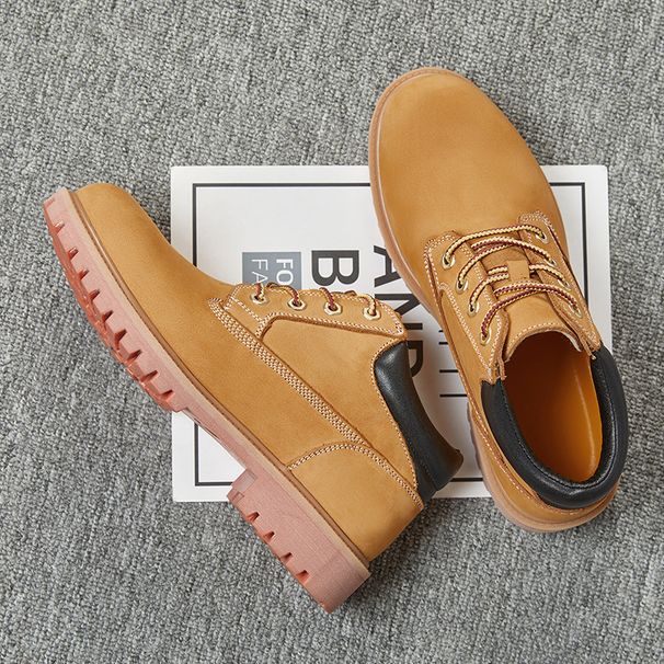 Men's Low-Cut Work Boots - Genuine Leather Lace-Up Chunky Sole Casual Shoes For Outdoor & Daily Wear_vogvips.com