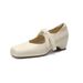 Cowhide Version~5cm Internal Height Increase Korean Style Lace-up Square Toe Mary Jane Shoes Sweet French Shallow Ballet_vogvips.com