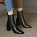 Jinbukang Women's Short High Chunky Heel French Martin Elegant Slim Boots Lace-up Soft Leather Square Toe Cut_vogvips.com