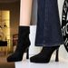 9369-1 Chunky High Heel Platform Women's Pointed Toe Suede Stretch Slim Stylish Fashion Ankle Boots_vogvips.com