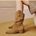 Genuine Leather Pointed Toe Martin 2025 Autumn Winter New Style Wrinkled Slouch Western Short Melard High Heel Riding_vogvips.com