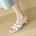 Cameido Women's Mid-heeled Fashion Slippers For Outdoor Wear With Square Toes, Open Toes, Rhinestone Straps And Thick Heels_vogvips.com