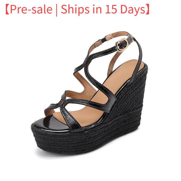 Women's Fashionable Versatile Wedge Sandals Cowhide Thick Soled Waterproof Platform High Heeled Roman Sandals【Pre-sale | Ships In 15 Days】_vogvips.com