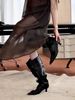 Women's Shoes Pointed Metal Buckle Large Barrel Heap Boots Retro Western Cowboy Boots Small High Heel Knight Boots Hot Girl Long Boots Women_vogvips.com