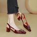 2025 Summer New French Style One-Strap Closed-Toe Sandals For Women, Chunky Heel Square Toe Backless Single Shoes, Red_vogvips.com