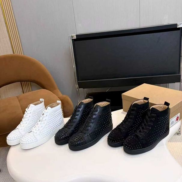 Foreign Trade Red-soled Studded Men's Shoes, European Style High-top Sneakers With Rivets, Fashionable Casual Summer_vogvips.com