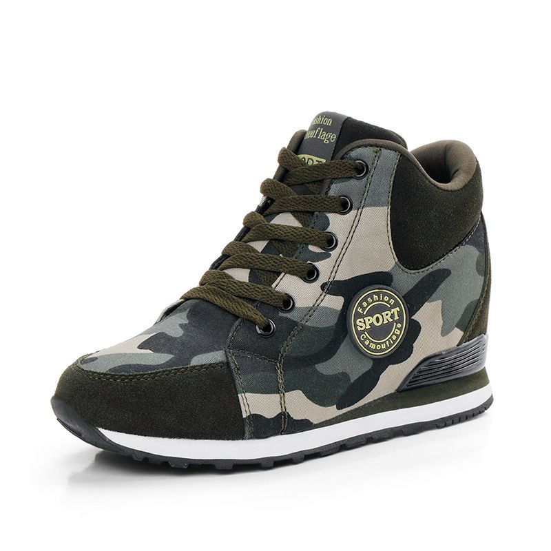 2026 New Women's Camouflage High Top Invisible Wedge Sports Shoes, Casual Lace Up Inner Height Increasing Training Shoes, Anti Slip Walking Shoes_vogvips.com