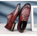 Men's Leather Shoes Low-top Leather Embossed Crocodile Grain Hole Casual Shoes Wooden Root Single Men's Shoes_vogvips.com