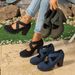 Women's High Heels, Round Toe Suede Like Leather Upper Thick Soled High Heels, Anti Slip Serrated Outsole Closed Toe Formal Shoes_vogvips.com