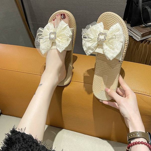 Women's Shoes Version Of Outdoor Slippers Summer New Bow Slippers For Women To Go Out At Home Fashionable And Versatile Trendy Leisure_vogvips.com