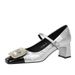 5298-K32 Banquet Women's Shoes Coarse Middle Heel Light Mouth Color Blocked Square Head Metal Water Diamond Buckle Strap_vogvips.com