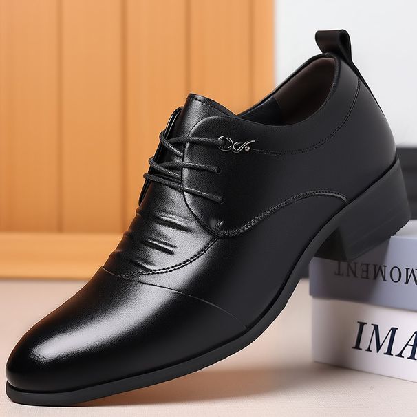 TerraStride 2025 Spring Autumn Men's Business Formal Leather Invisible Height Increase Lace-up Pointed Toe White Dance Shoes Men_vogvips.com