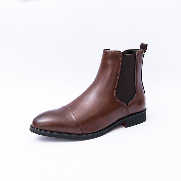plus Size Men's High Top Leather Boots Pointed Toe Slip-On Autumn Winter Martin Chelsea Boots with Red Sole British Casual_vogvips.com