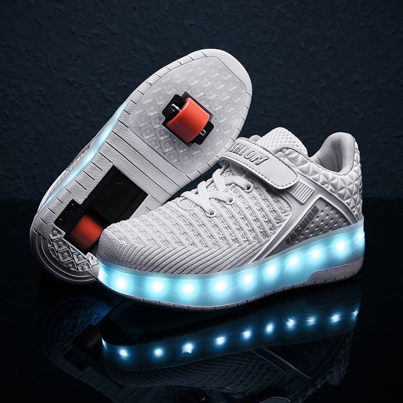 Kid Led Sneakers USB Charging Luminous Shoes Outdoor Sport Roller Skates Children Two Wheels Boys Girls Casual Shoes Glowing_vogvips.com