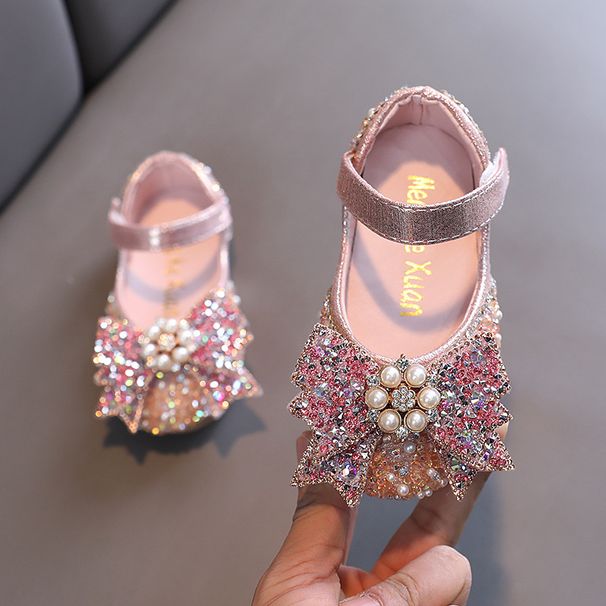 Girls Princess Square Mouth Rhinestone Bow Single Shoe Shoes Show Dance Shoes_vogvips.com