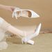 French Style Satin Single Shoes For Women, Daily Wearable White Bridesmaid Bride Matching Wedding Dress Shoes, Chunky_vogvips.com