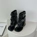 2119-3~ Chunky Heel French Style Toe Clip Sandals For Women 2024 Summer New Western Jeans Tube Short Boots_vogvips.com