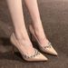 Nude Rhinestone For Women 2024 New Style Thin Heel Pointed Toe Shallow Mouth Single Wedding Shoes High Heels That Don't_vogvips.com