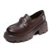 Elegant Natural Color Hand-Grab Pattern Genuine Leather Loafers For Women 2025 Spring New Thick Sole Light Luxury Retro_vogvips.com