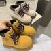 Martin Thick Sole 2025 New Autumn Short Chunky Heel Lace-up Yellow Boots Women's Shoes_vogvips.com