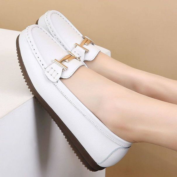 Spring And Autumn Genuine Leather Flat Casual Slip-on Loafers, Soft-soled Versatile Mom Shoes, Lightweight Women's_vogvips.com