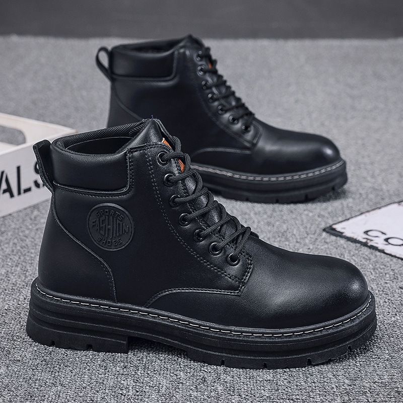 Men's High Top Martin Boots Korean Style Thick Soled Non Slip Work Short Trendy Shoes_vogvips.com
