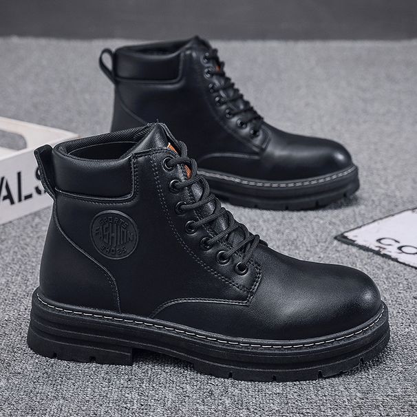 Men's High Top Martin Boots Korean Style Thick Soled Non Slip Work Short Trendy Shoes_vogvips.com