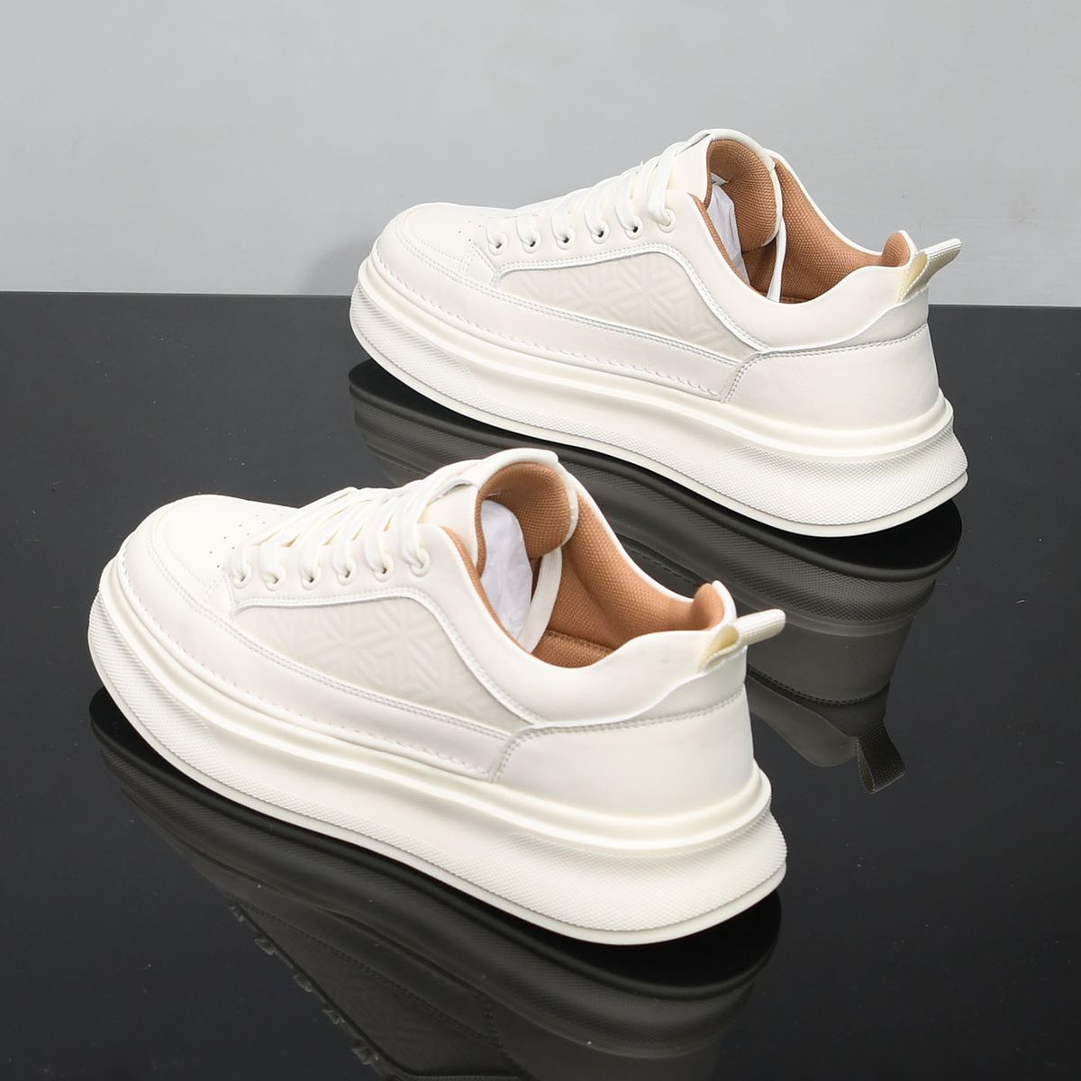 Men's Casual Sneakers Fashion Chunky White Shoes Platform Lace-Up Breathable Comfortable Daily Wear Effortless Versatility_vogvips.com