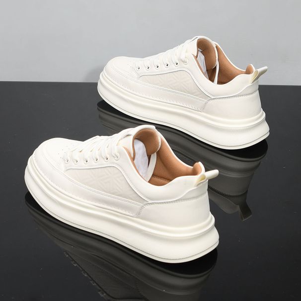 Men's Casual Sneakers Fashion Chunky White Shoes Platform Lace-Up Breathable Comfortable Daily Wear Effortless Versatility_vogvips.com