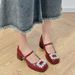 French High Red Small Leather Mary Jane Women's Thick Heels, Versatile Single Rhinestone Wedding Shoes, Bridal Shoes_vogvips.com