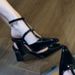 Black High Heels For Women 2025 New Patent Leather T-Strap Pointed Toe Backless Chunky Heel Closed-Toe Sandals_vogvips.com