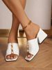 Fashion Black Square Toe Women's High Heeled Sandals, Chunky Heel, Open Toe, Versatile, Summer Wear, Comfortable Faux Pearl Slippers_vogvips.com