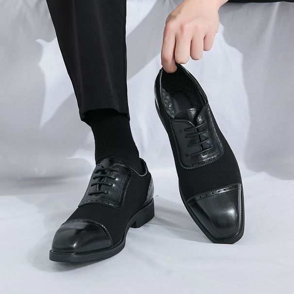 New Black And White Color-block Carved Brick Men's Shoes For Men's Business Leather British Derby Shoes Pointed Toe Banquet Wedding Leather Shoes_vogvips.com