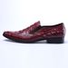 Crocodile Pattern Pointed Toe Men British Style Cowhide Elastic Mouth Slip-On Trendy Men's Business Casual Leather Shoes_vogvips.com
