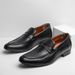 Summer New Men's Slip-On Business Casual Pointed Toe Formal Loafers One-Push Black Leather Shoes For Men_vogvips.com