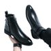 2025 Large-size Men's Boots, British Style, Fashionable High-top Leather Shoes, Side Zippers, Mid-top, Gentlemanly_vogvips.com