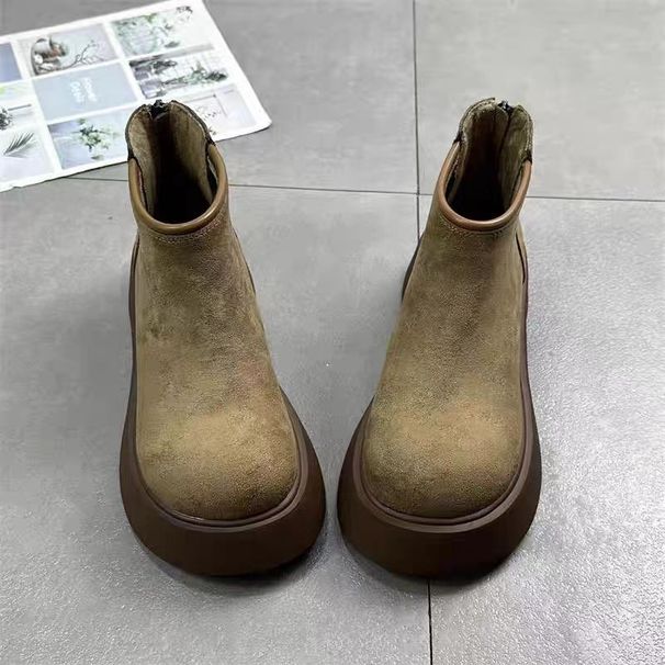 Soft Leather Version ~ Big Head, Thick Sole, Muffin-top Martin Boots, New Style, Autumn And Winter, Lined With Fleece, Chelsea Short Boots_vogvips.com