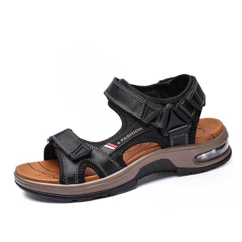 Summer Open Toe Men's Top Layer Cowhide Beach Sh, Soft Sole Air Cushion Outdoor Sports Sandals, Fashionable Casual_vogvips.com