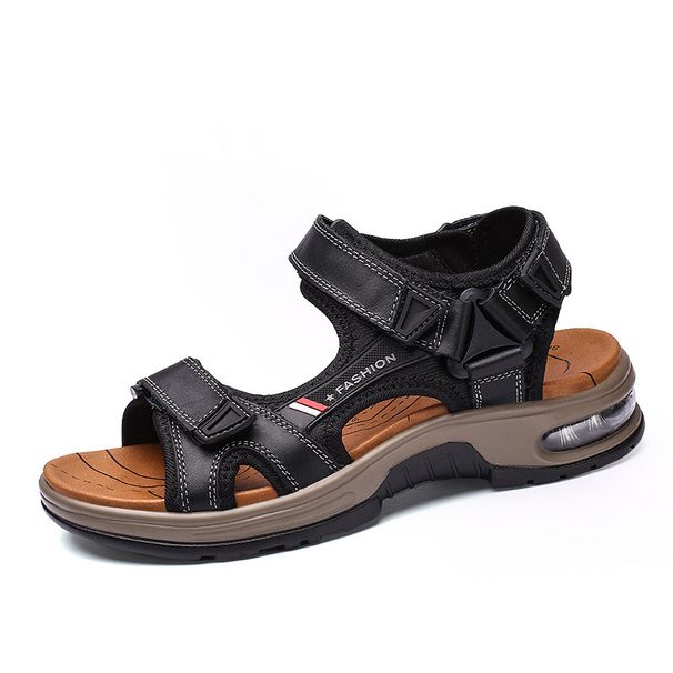 Summer Open Toe Men's Top Layer Cowhide Beach Sh, Soft Sole Air Cushion Outdoor Sports Sandals, Fashionable Casual_vogvips.com
