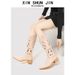 Slimming Cutout Knee High Boots Chunky Heel Pointed Toe Western Cowboy Style Breathable Summer New Retro Versatile Women's Shoes_vogvips.com