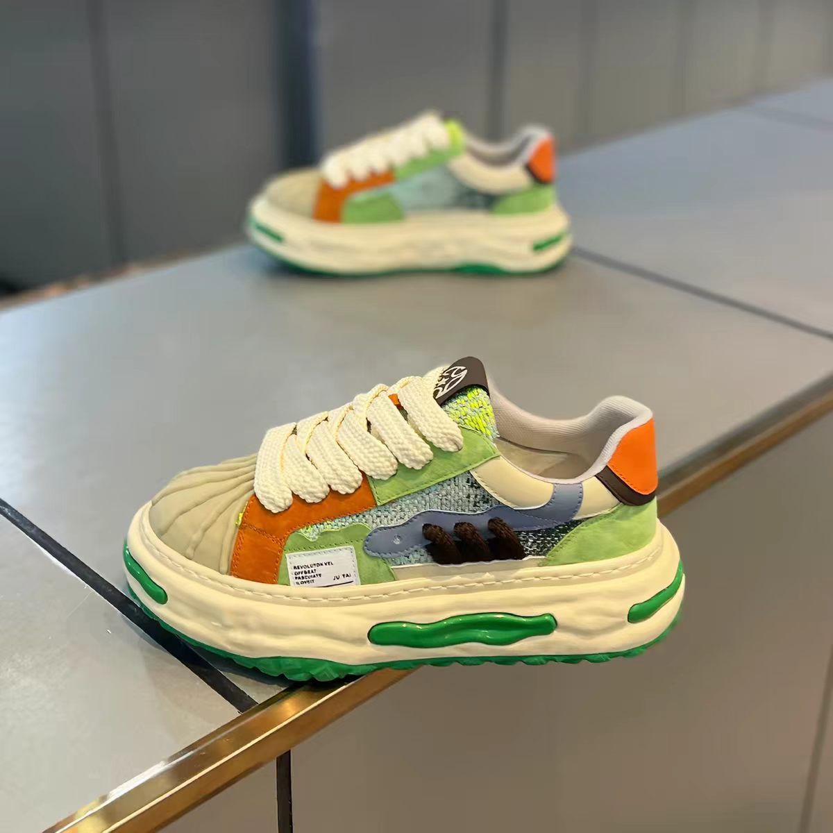 New New Internet Celebrities, Shell Toe Color-Blocked Fabric Panel Casual And Stylish Dad Shoes, Men's Shoes_vogvips.com