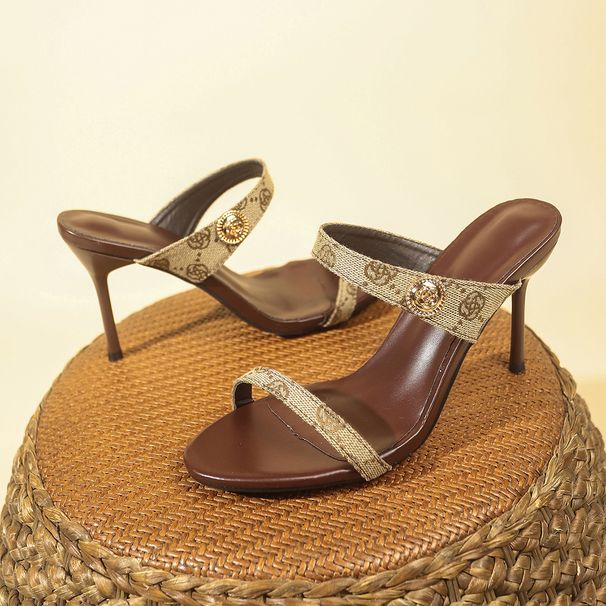Plus Size Women's High Heel Sandals With Floral Detail Thin Strap Summer Casual Dressy Footwear Stiletto Heels, One Strap Floral Print_vogvips.com