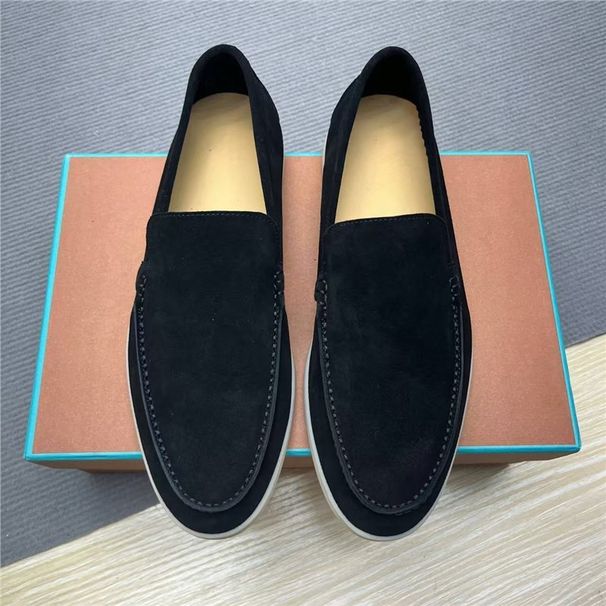 LP Genuine Lazy One Foot Loafers 2025 New Casual Low Heel Cowhide Dark Brown Leather Shoes_vogvips.com