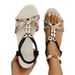 Large Size Thick-soled Wedge Heel Open-toe Casual Buckle Beaded Outdoor Sandals, Versatile Roman-style Women's Shoes_vogvips.com