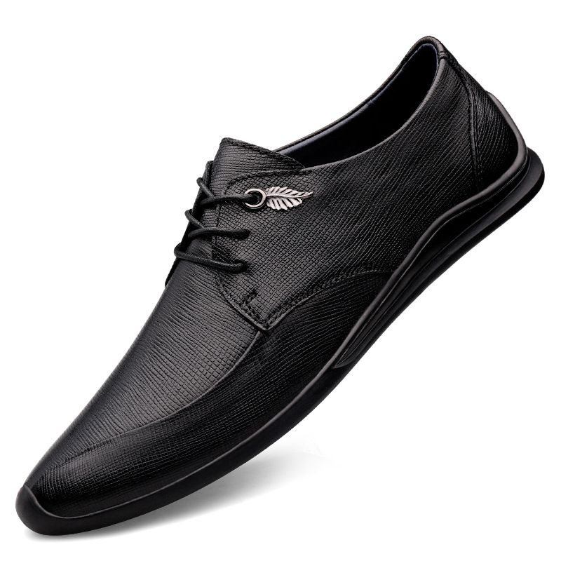 Round Head First Layer Shoes Front Lace-up Leather Shoes Men's Work Dress Men's Shoes_vogvips.com