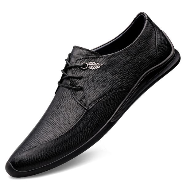 Round Head First Layer Shoes Front Lace-up Leather Shoes Men's Work Dress Men's Shoes_vogvips.com