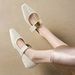 Cameido Women's Casual Shoes Beige Silver Pu 3cm Square Toe Combination Sole_vogvips.com