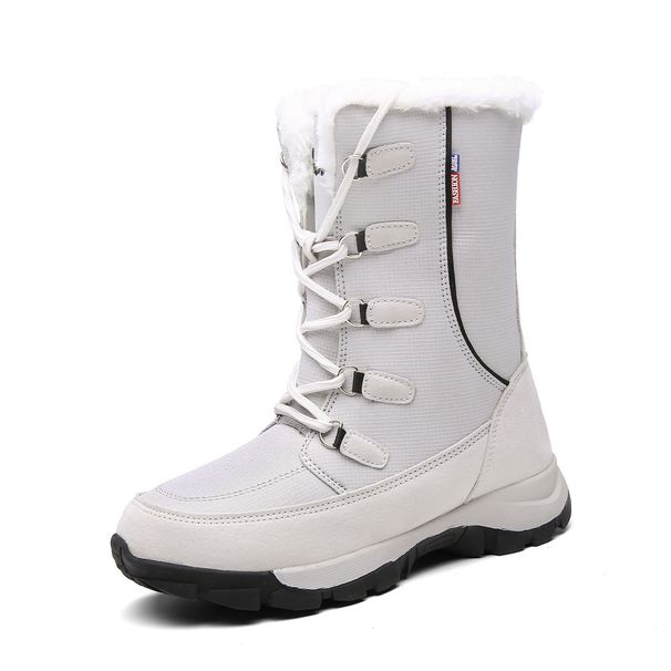 Women's Winter Snow Boots With Fleece Lining - Waterproof Rubber Sole, Cross Strap Design, High Top Warm Boots For Outdoor & Daily Wear_vogvips.com