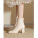 2024 Autumn Winter New Korean College Style High Short White Slim French Square Toe Chunky Heel Martin Boots_vogvips.com